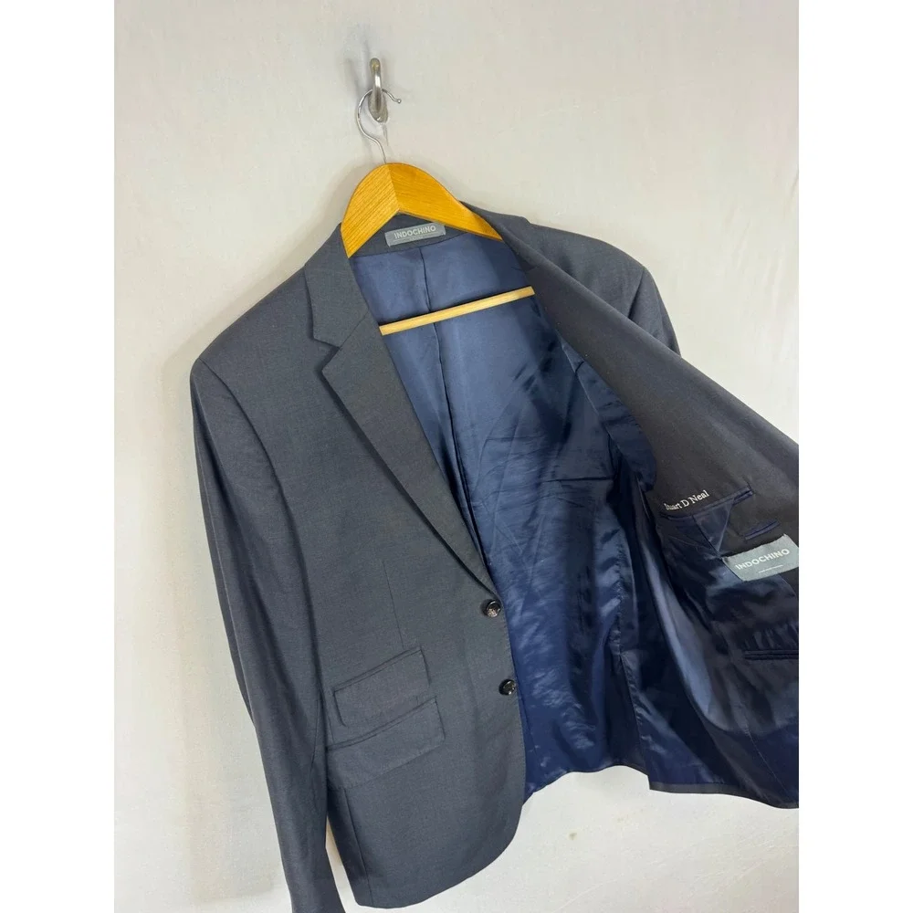 Indochino Mens 44 Charcoal Gray  Wool 2-Button Suit Jacket Blazer Ticket Pocket